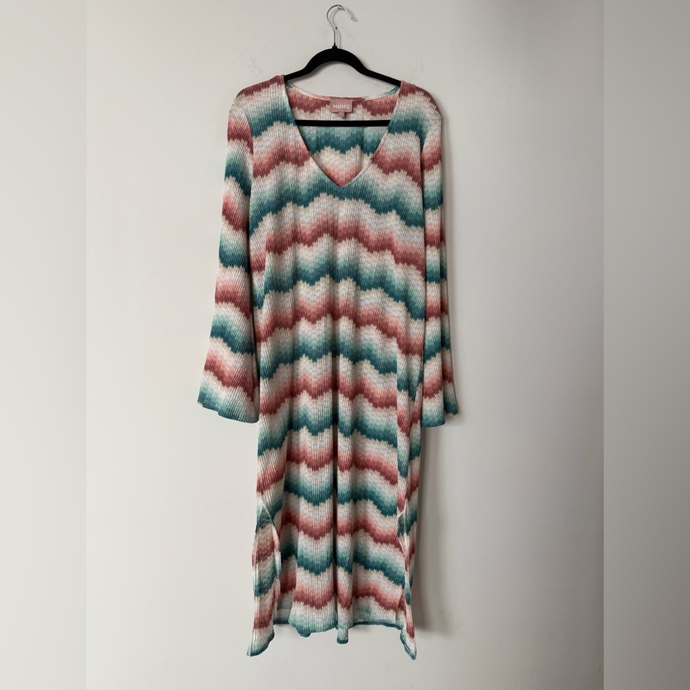 Show Me Your Mumu Chevron Stripe Knit Midi Dress with Tie & Bell Sleeves - Picture 6 of 7